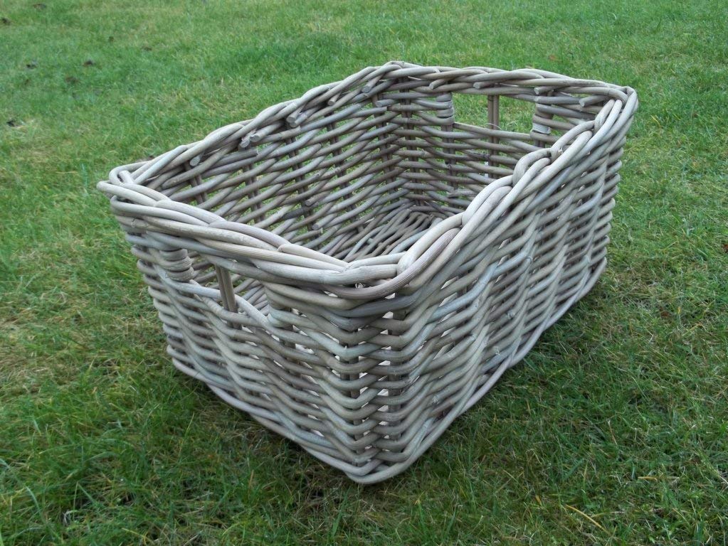 Holzkorb, Regalkorb Kaminkorb, Erntekorb aus Rattan, beige-grau, ca. 30 x 41 x 20