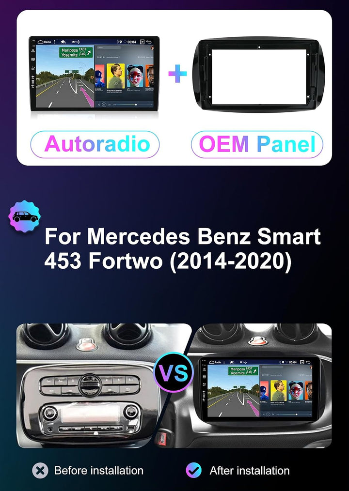 [8G+256G, 8-Core] - Android 15 IPS Autoradio für Benz Smart 453 Fortwo (2014-2020) - Kabellos CarPla