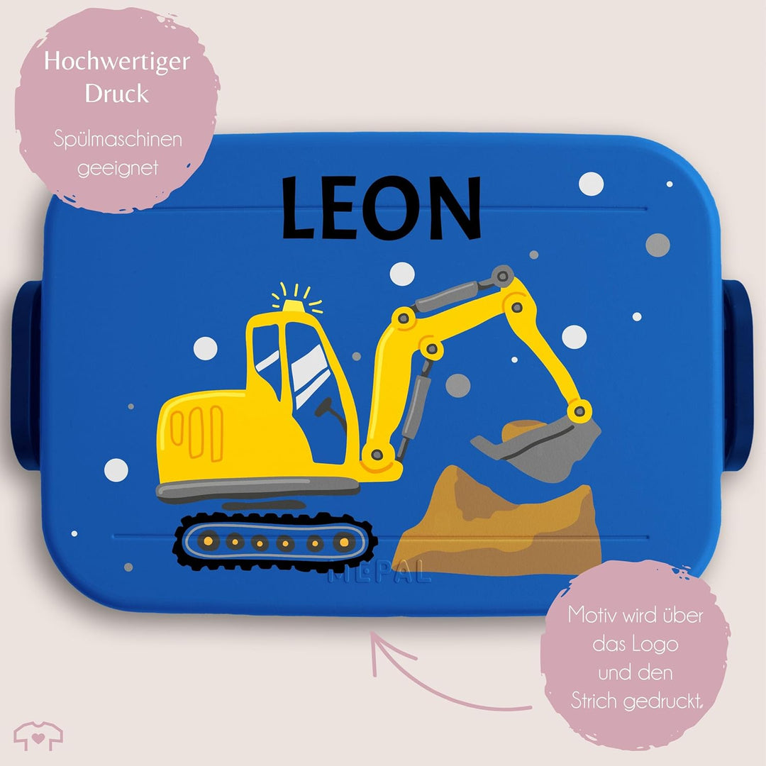 Kinder Bento Box Midi Lunchbox für Mepal Bentobox - Brotdose Bagger mit Name personalisiert I Bagger