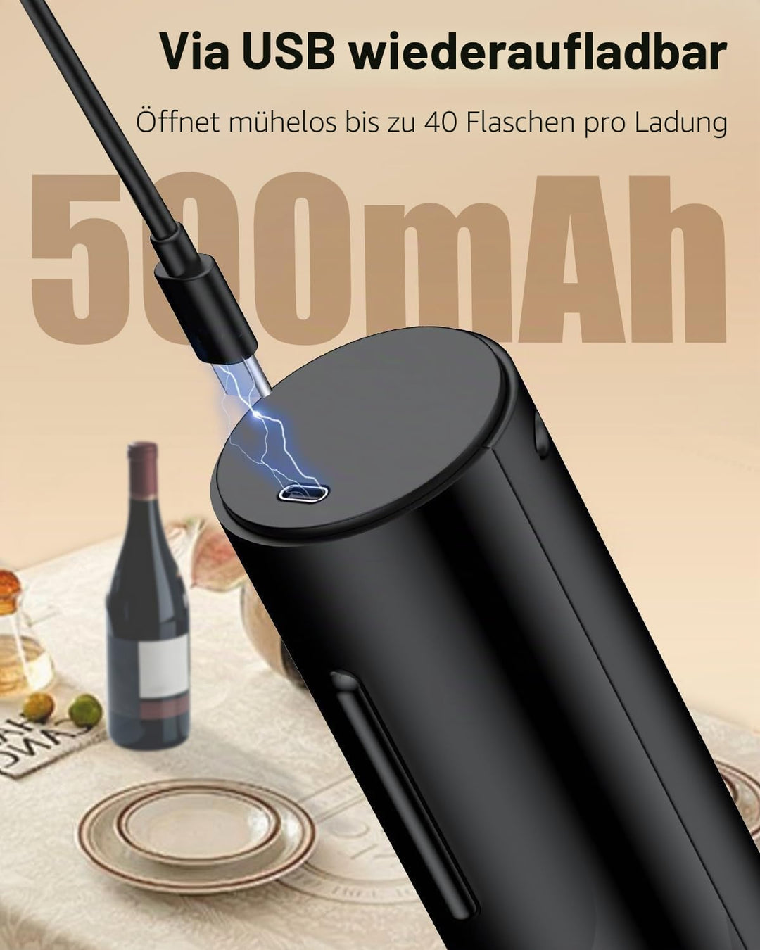 Pawfly 5 in 1 Akku Weinflaschenöffner Set Automatischer Weinöffner mit Weindekanter Ausgiesser Vakuu