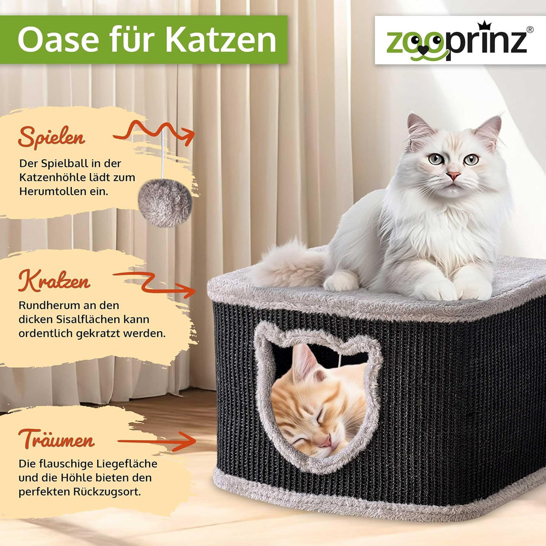 zooprinz Premium Katzenhaus – Katzenkorb für Katze – mit dicken Sisal Wänden an der Katzenbox – Höhl