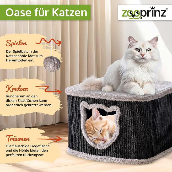 zooprinz Premium Katzenhaus – Katzenkorb für Katze – mit dicken Sisal Wänden an der Katzenbox – Höhl