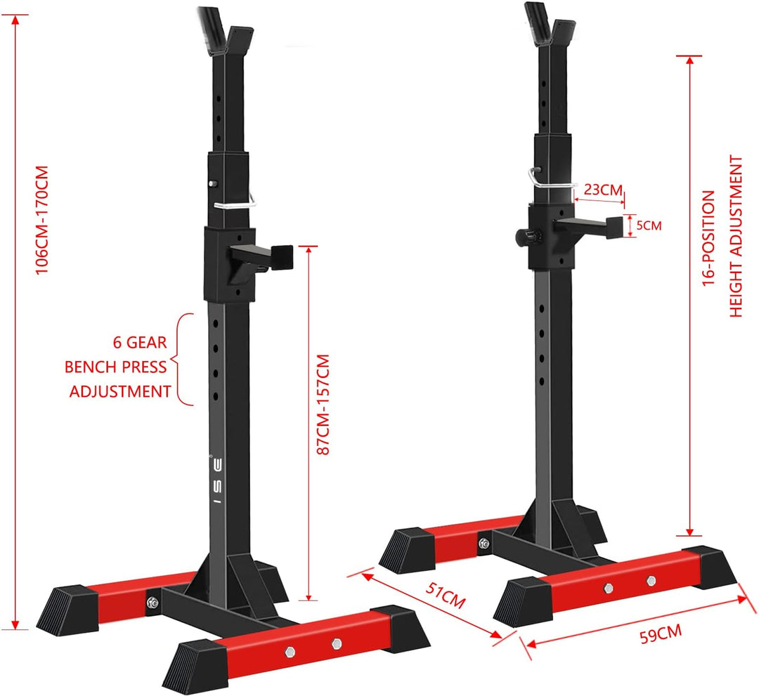 ISE Hantelständer Squat-Rack mit 6 Höhenverstellbar Langhantelablage,2 Einzelnen Ständern,Aus pulver