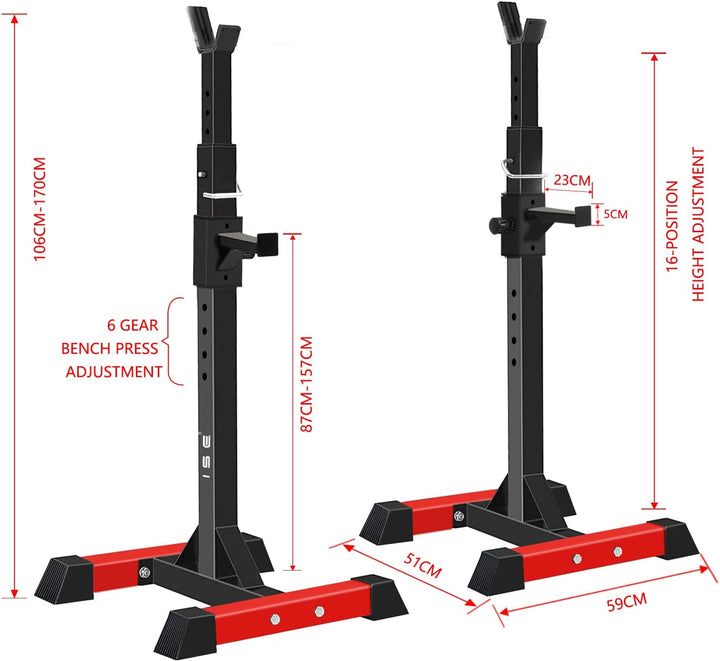 ISE Hantelständer Squat-Rack mit 6 Höhenverstellbar Langhantelablage,2 Einzelnen Ständern,Aus pulver