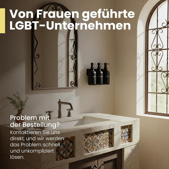 MAISONOVO Bohrfreier Shampoo-/Seifenspender für Duschwand, 3 Kammern mit Wasserdichten Etiketten, 3