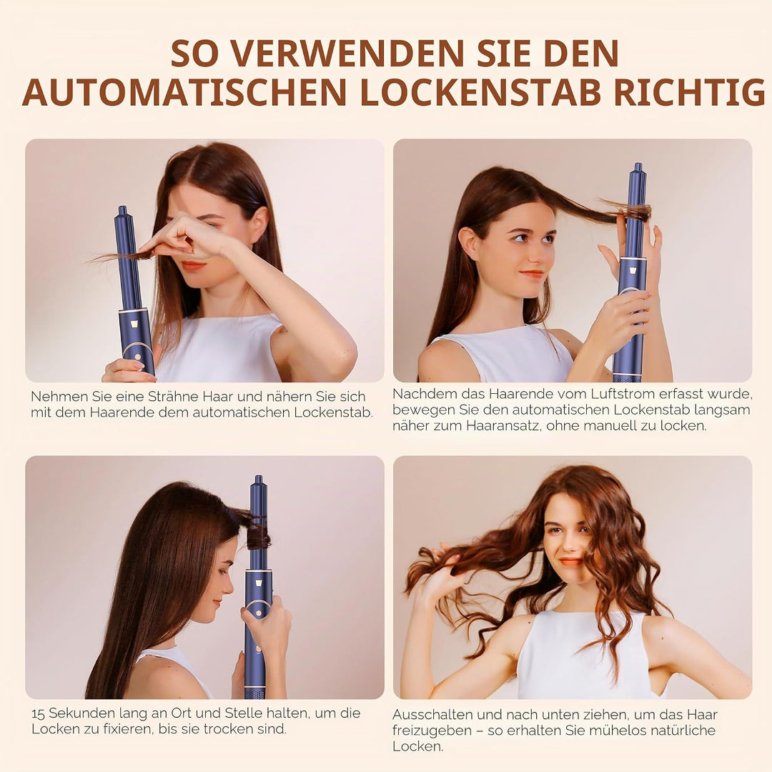 Air Styler 7 in 1 Hairstyler Föhn Ionen Foldable 110,000RPM mit Warmluftbürste, Stylingbürsten, Lock