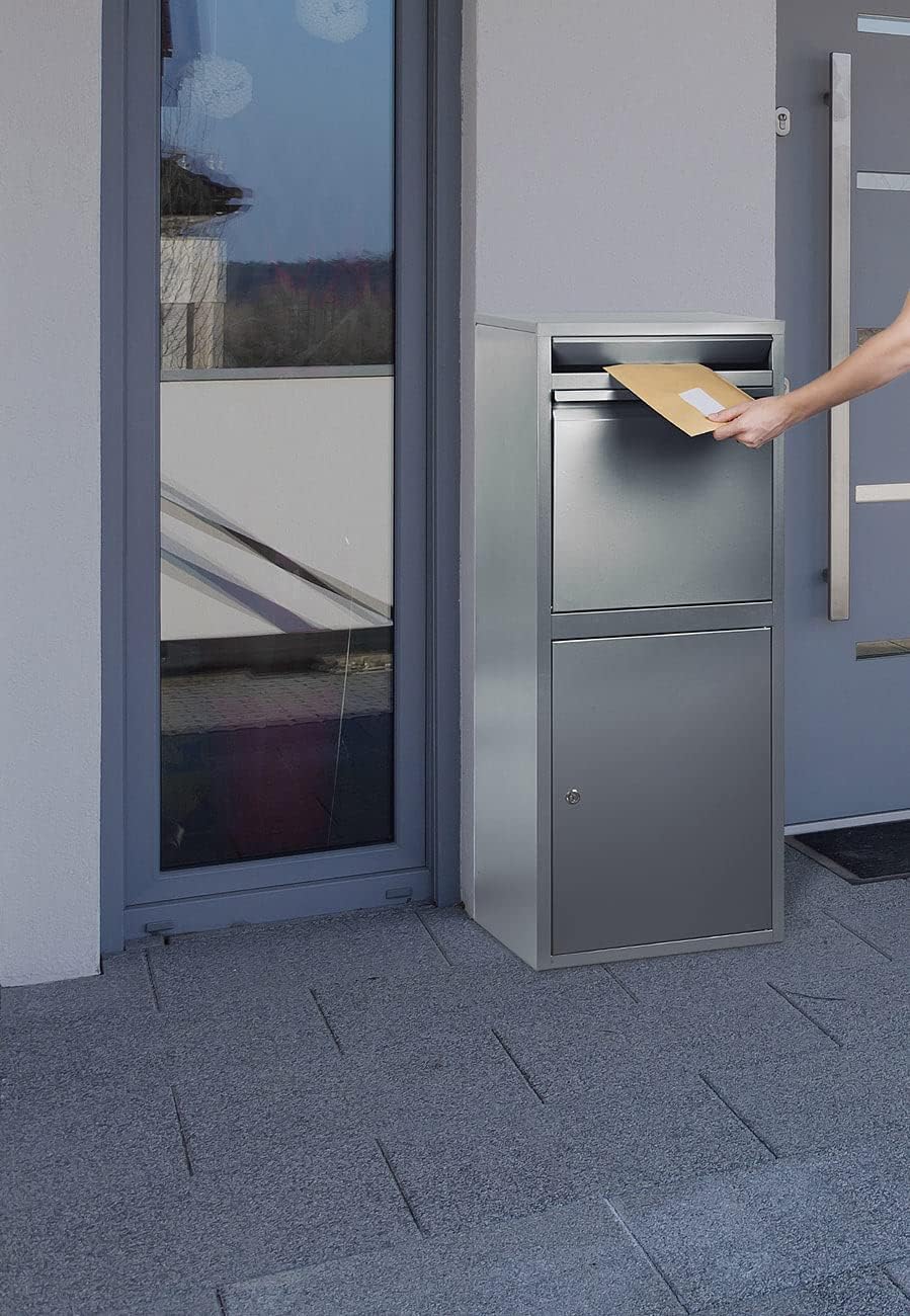 AGT Paketkasten: Stand-Paketbriefkasten mit Rückholsperre, Stahlblech, 2 Schlüssel (Paketklappe, Sta