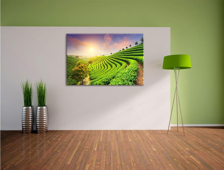 Japanische Treppenfelder, Format: 100x70 auf Leinwand, XXL riesige Bilder fertig gerahmt mit Keilrah