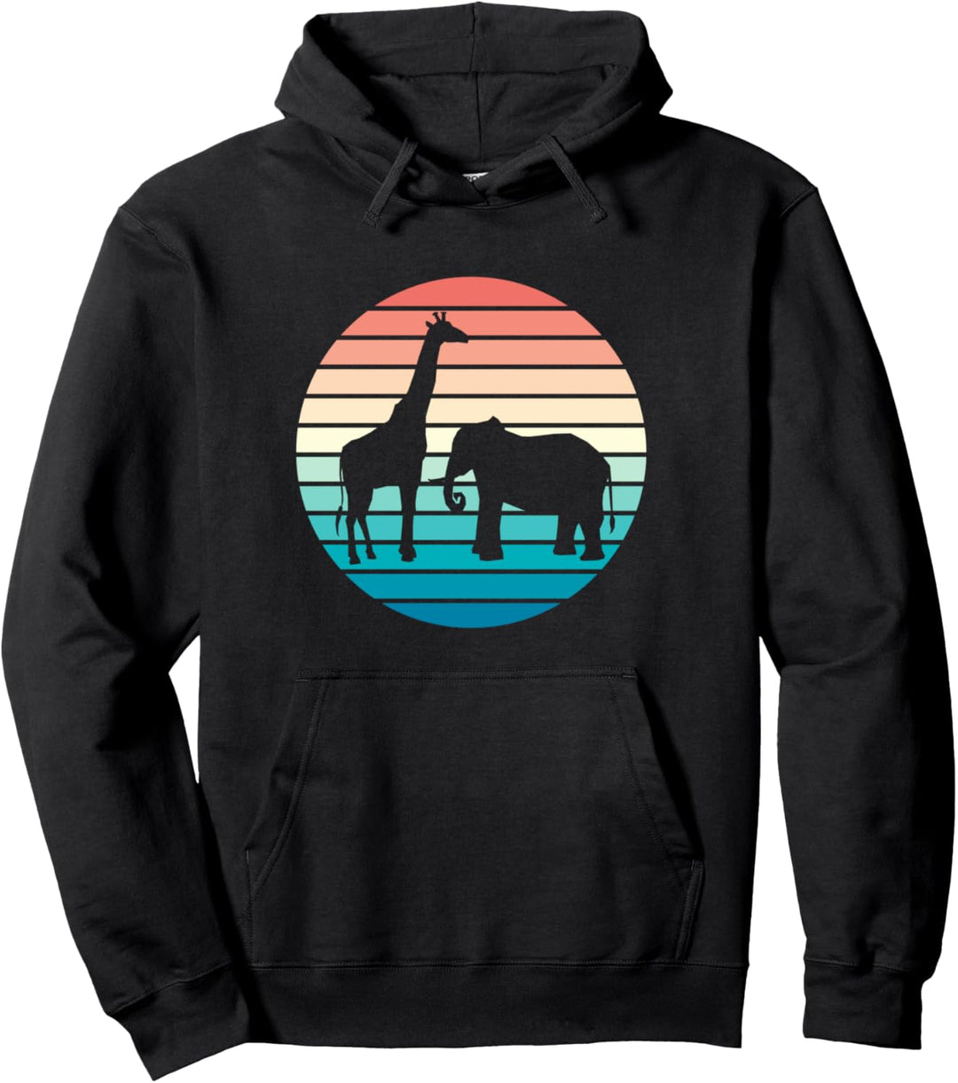 Retro Giraffe Elefant Vintage Design Elefant Giraffe Pullover Hoodie
