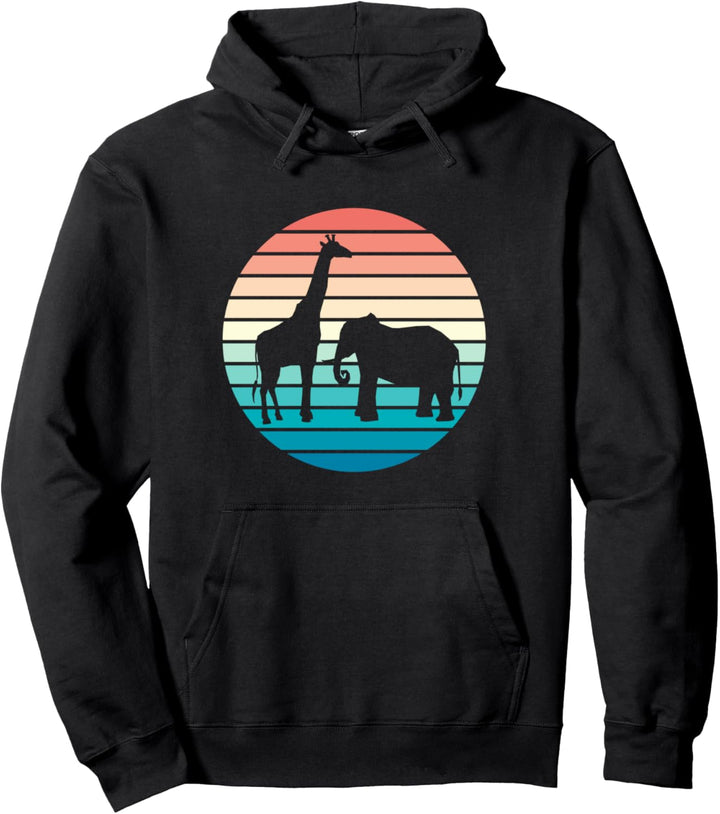 Retro Giraffe Elefant Vintage Design Elefant Giraffe Pullover Hoodie