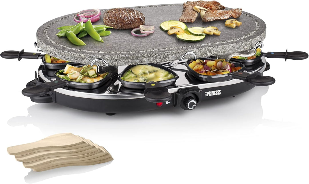 Princess ovaler Raclette-Stein Grill, 1200 Watt, regelbarer Thermostat, für 8 Personen, antihaftbesc