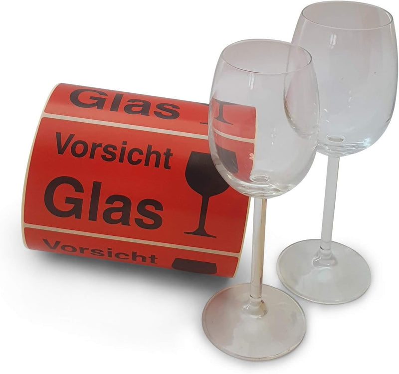 Etiketten Aufkleber Vorsicht Glas rot 1000 Stück extra gross 145x76mm Warnetikett auf Rolle 597101 -
