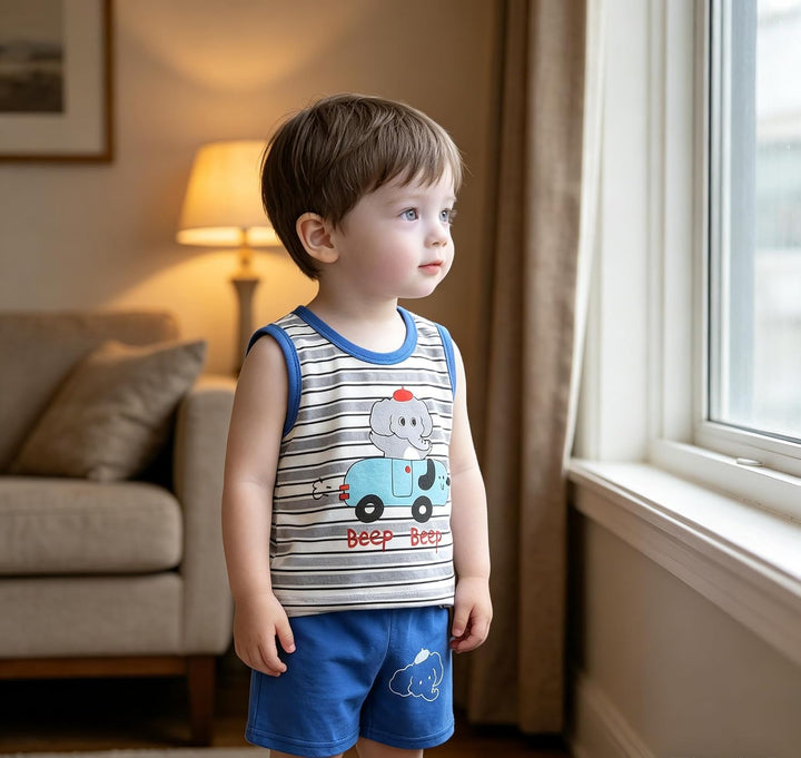 8er Pack Baby Kinder Outfit Set, Ärmelloses Baumwoll Weste + Shorts, Cartoon Print Jungen Mädchen 3
