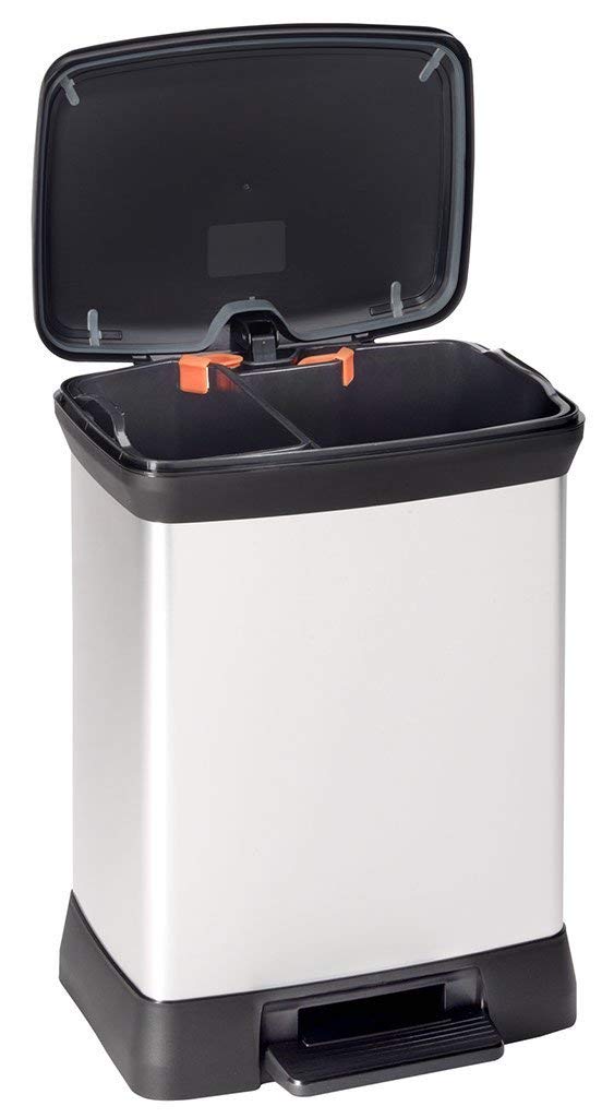 Curver Deco Bin Abfalleimer, Kunststoff, schwarz/Silber metallic, 30 L Schwarz / Silber Metallic 30