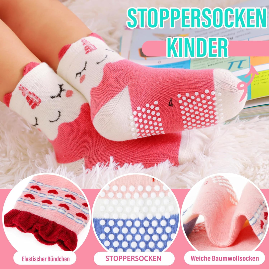 Welwoos 12 Paare Stoppersocken Kinder Baby Mädchen Socken Antirutschsocken Kinder Anti Rutsch Baumwo