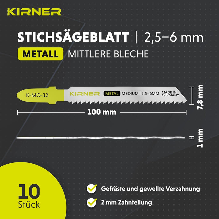 KIRNER Stichsägeblätter Metall 10 Stk. [ Profi Qualität ] präziser & sauberer Schnitt für mittelstar