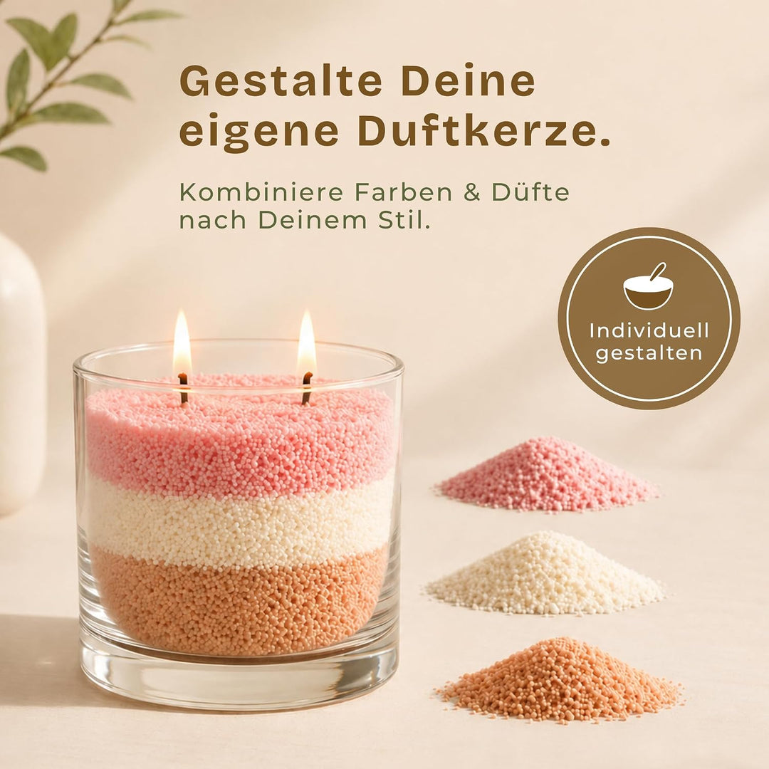 Duftkerzensand Probierset – Kerzensand mit Duft &amp; 9 Dochten – ohne Paraffin – aus Pflanzenwachs – ei