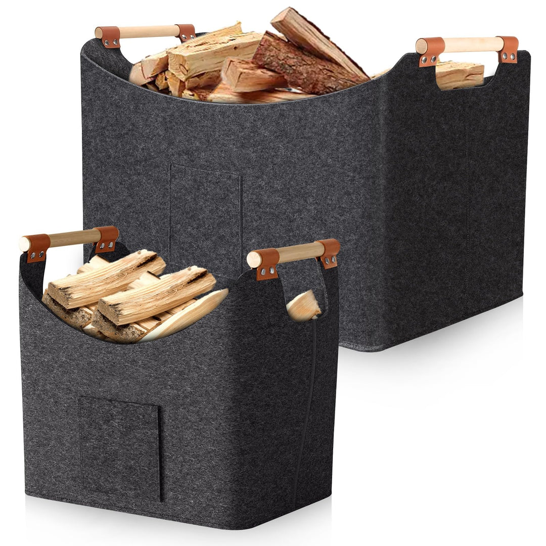 Feuerholzkorb 2er Set 67L & 96L – Filz Holzkorb mit Griffen, 50×32×40 cm & 60×40×40 cm, Kaminholz Ta