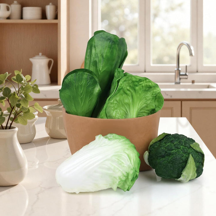 Woration Grün Künstlich Gemüse Satz Lebensecht Kopfsalat Brokkoli Kohl PU Lebensmittel Modell Dekora