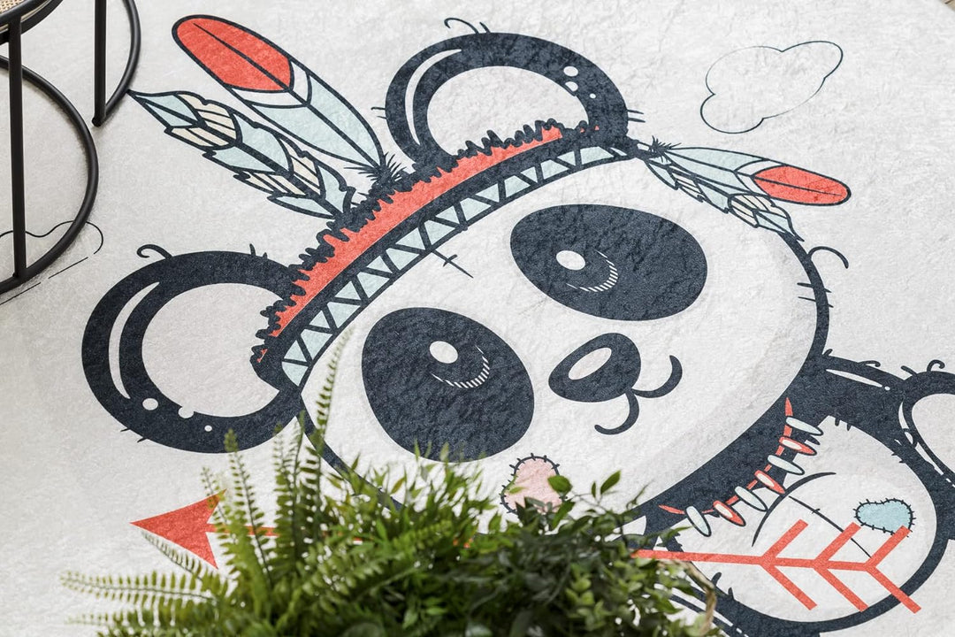 Kinderteppich Bambino Waschteppich Panda für Kinder Anti-Rutsch - Creme 140x190 cm 140x190 cm Bambin