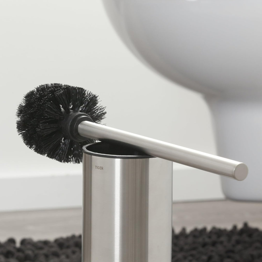 Tiger Colar Toilettenbürste freistehend, Edelstahl gebürstet, mit integrierter Klebefolie zur Montag