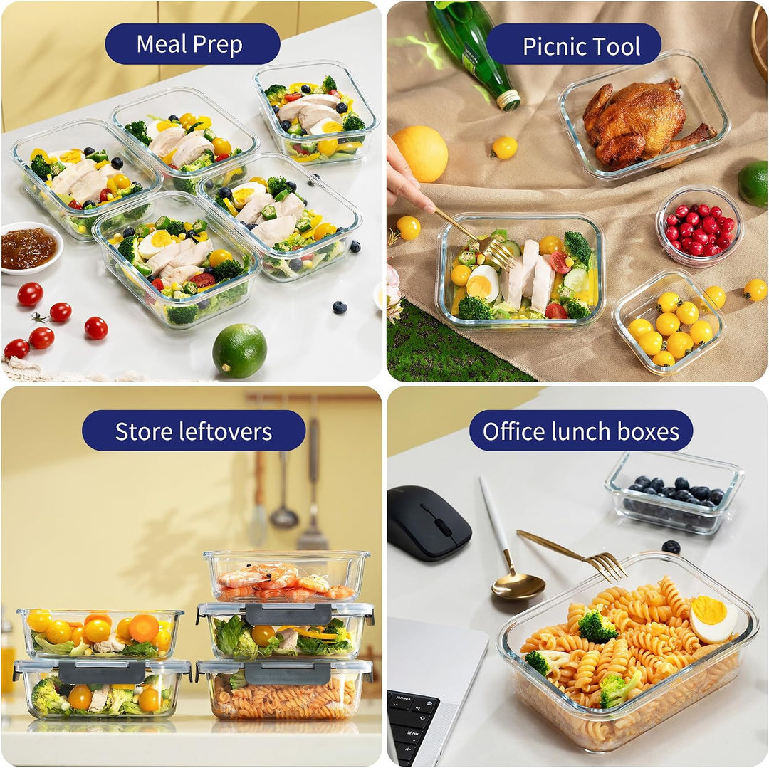 MFY 12 Stück Glasbehälter mit Deckel, Frischhaltedosen mit Deckel, Meal Prep Boxen Glas mit 12 Behäl