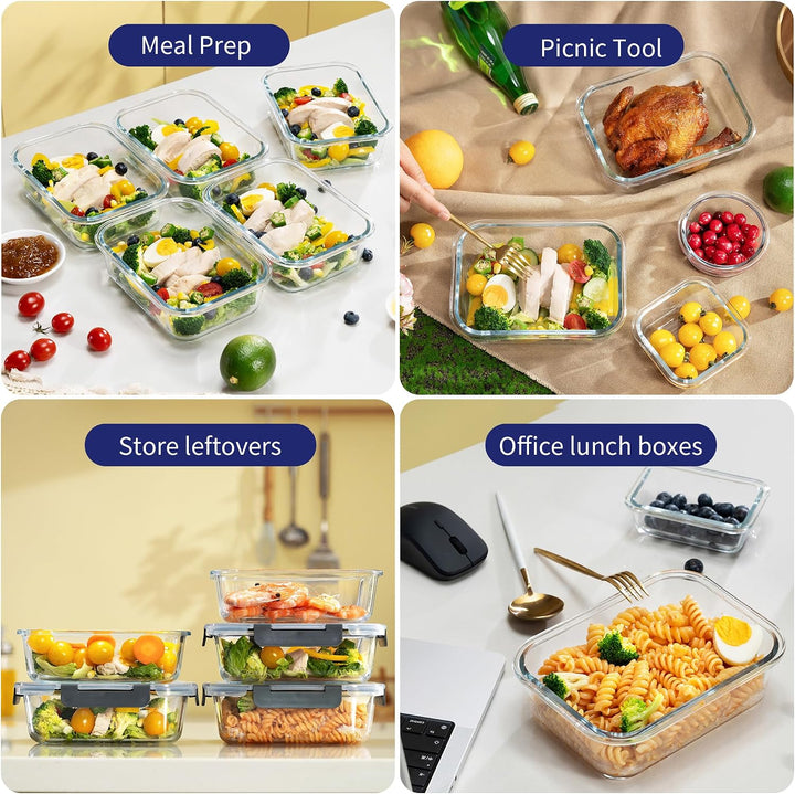 MFY 5er-Set 1040ml Meal Prep Boxen Glas Frischhaltedosen Glas mit Deckel, Glasbehälter mit Deckel Se