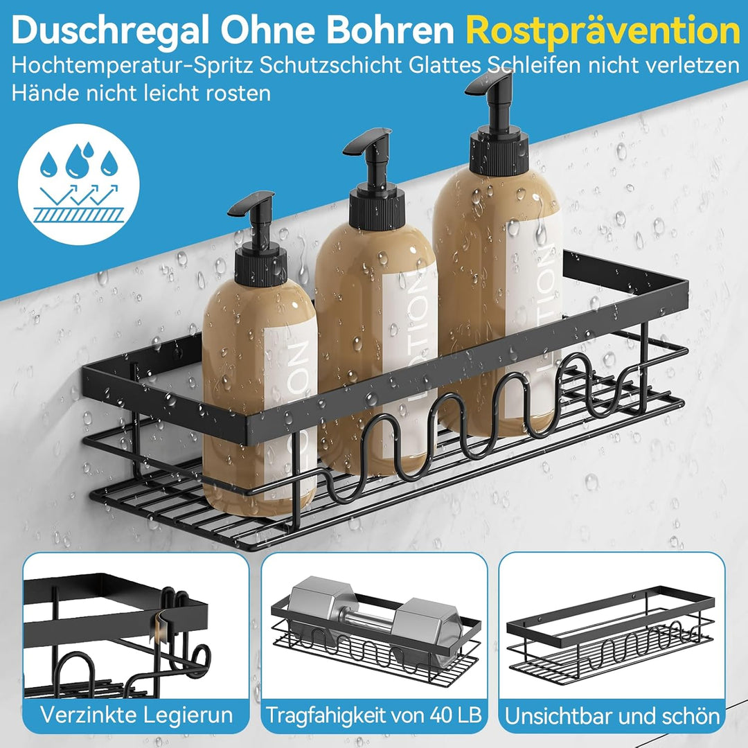 Duschablage Ohne Bohren, 3-TLG Duschorganizer mit Verstellbaren Körben, Rostfrei - Maximaler Staurau