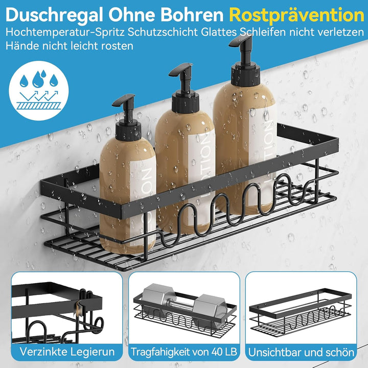 Duschablage Ohne Bohren, 3-TLG Duschorganizer mit Verstellbaren Körben, Rostfrei - Maximaler Staurau