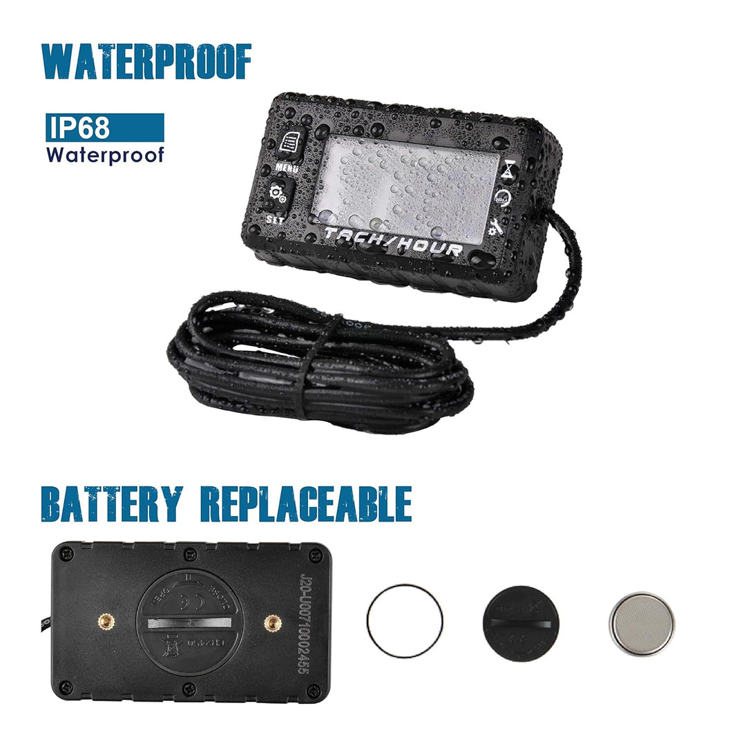 Runleader Digital Self Powered Betriebsstundenzähler Drehzahlmesser,Wartungserinnerung, Warnung Dreh