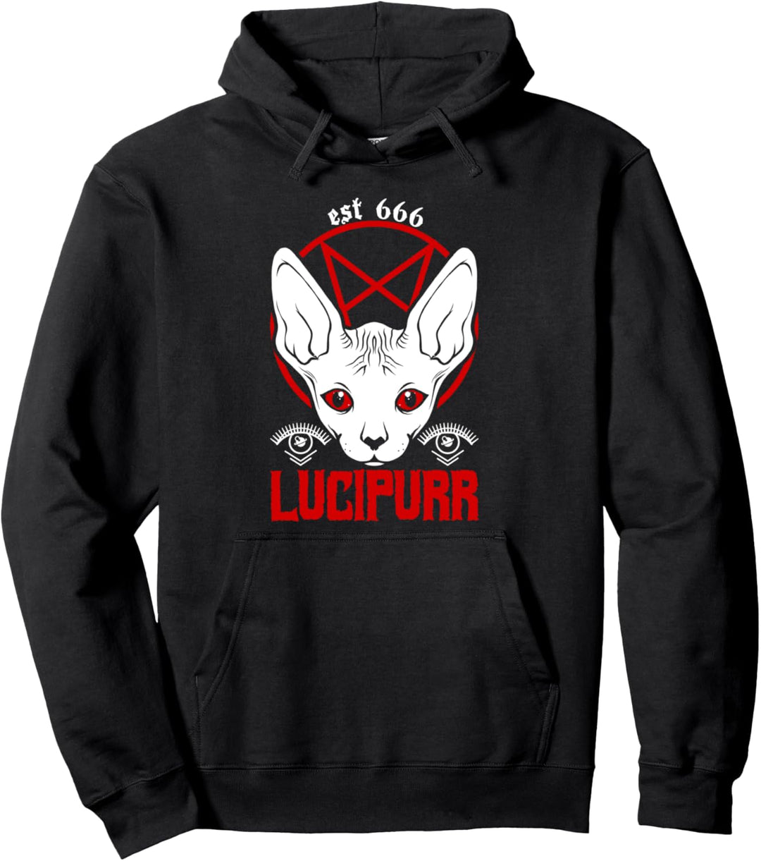 Funny Satan Cat Lucipurr Goth 666 Okkult Satanic Pentagramm Pullover Hoodie