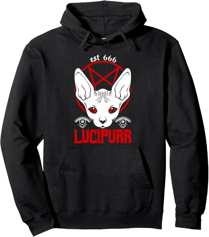 Funny Satan Cat Lucipurr Goth 666 Okkult Satanic Pentagramm Pullover Hoodie