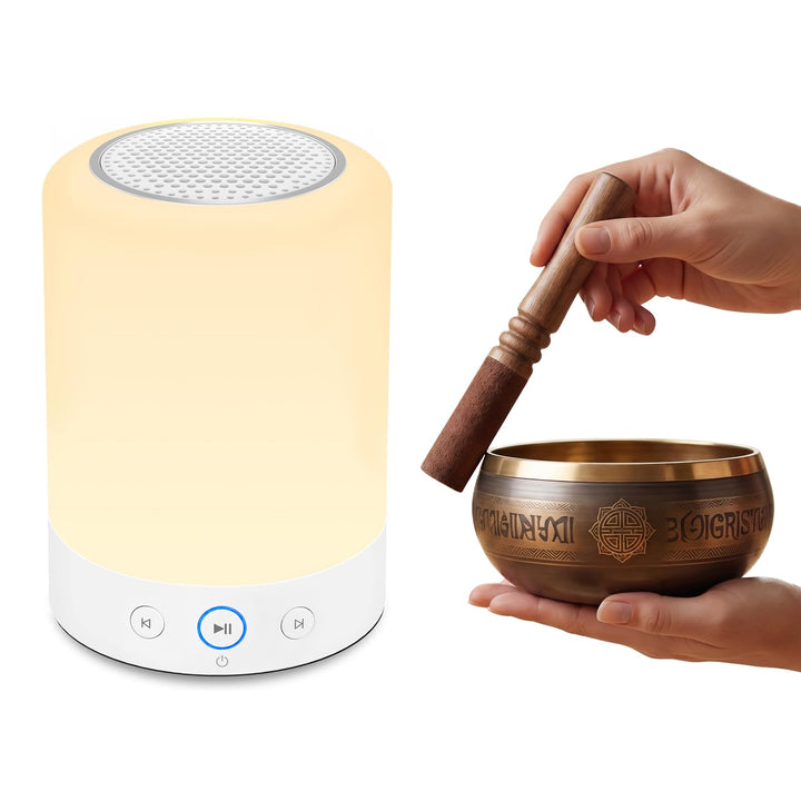 Kipcush Automatische tibetische Meditationsschale – tragbar, wiederaufladbar, mit 9 Klängen, Nachtli
