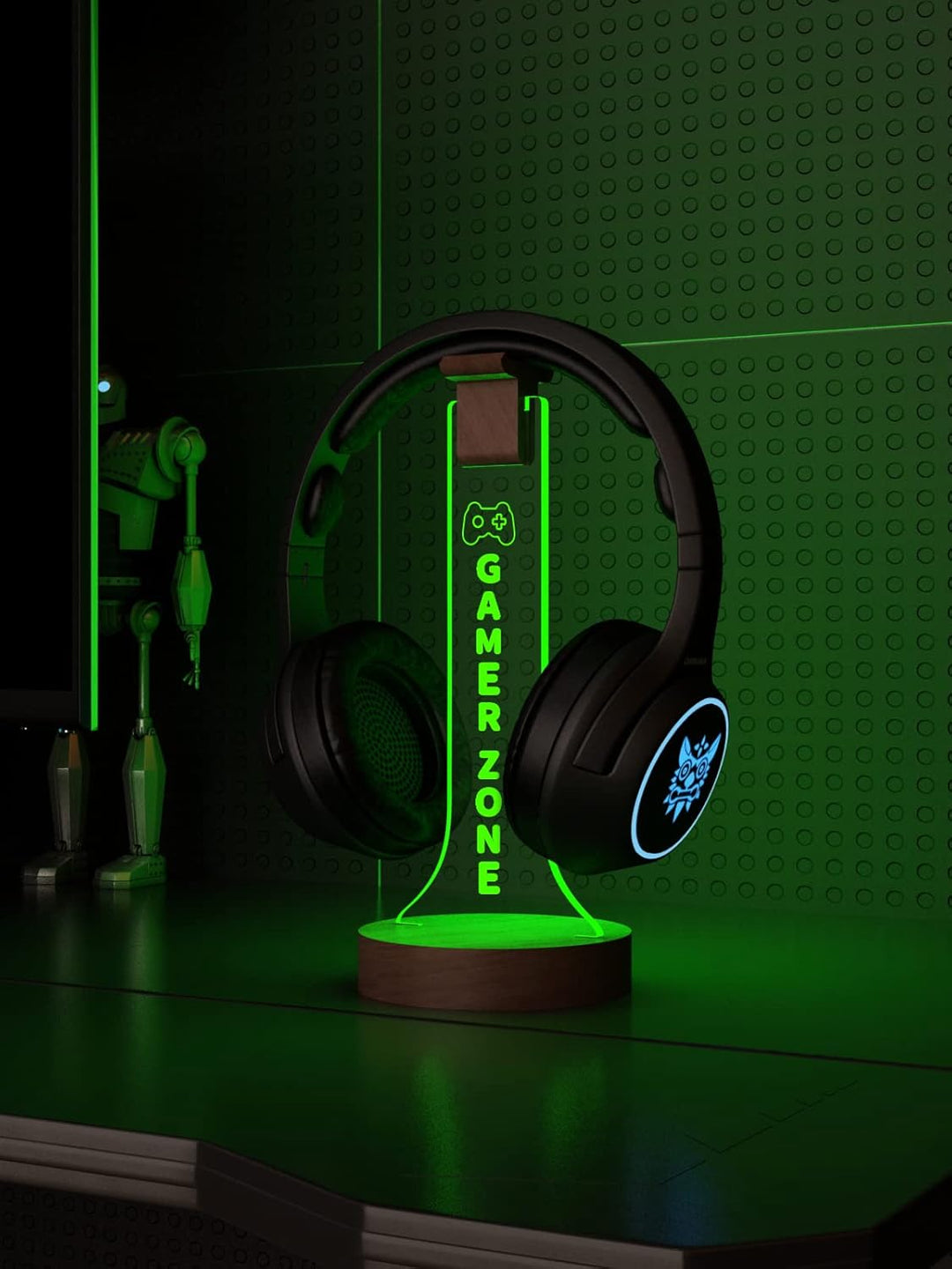 YuanDian Gamer Zone Licht bis Kopfhörer Stand für Schreibtisch, Gaming-Headset-Halter aus Holz RGB m