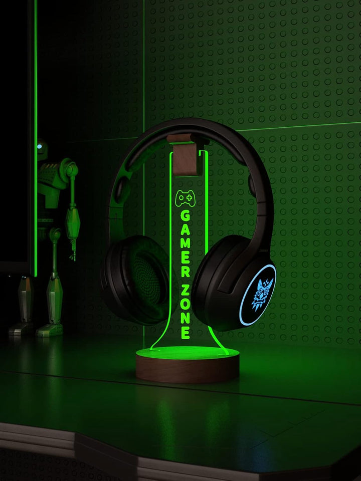 YuanDian Gamer Zone Licht bis Kopfhörer Stand für Schreibtisch, Gaming-Headset-Halter aus Holz RGB m