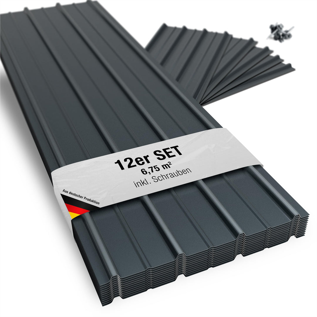 Smart Cover H12 12x Profilblech/Metallblech/Trapezblech/Wellblech/Dachblech RAL 7016 inkl. Schrauben