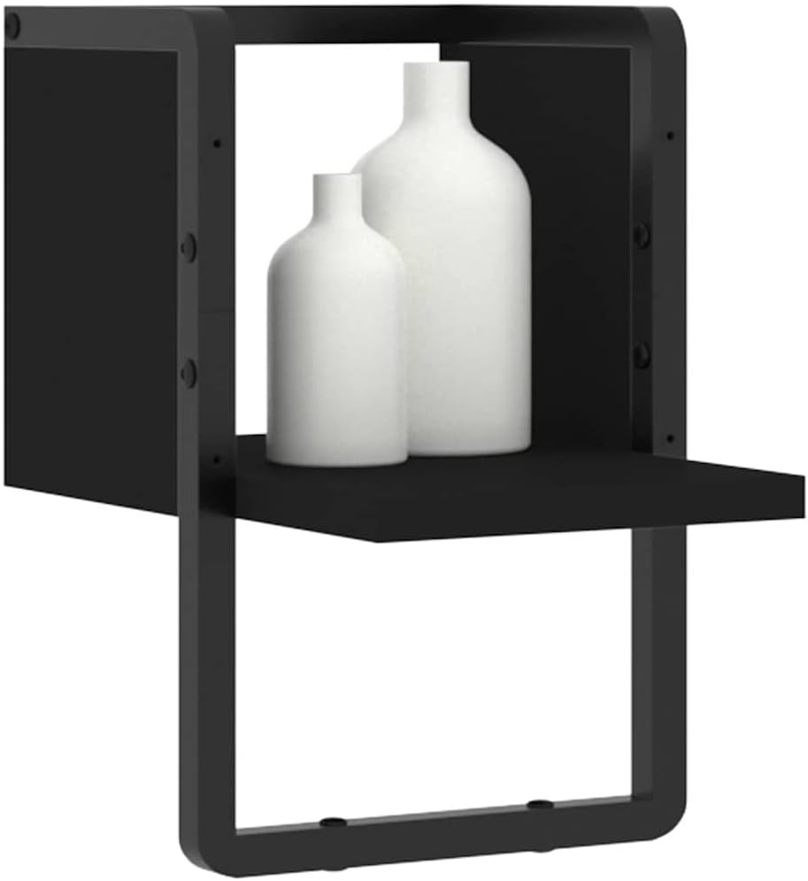 Wandregal Schwarz 20x25x30 cm mit Stange für Wohnzimmer Schlafzimmer Küche Bad Flur Büro Stauraum Or