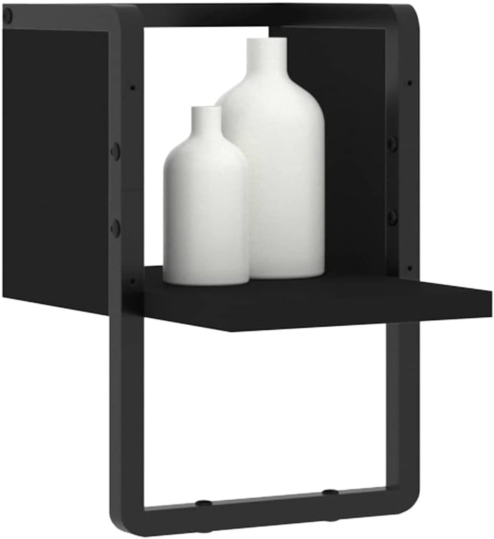 Wandregal Schwarz 20x25x30 cm mit Stange für Wohnzimmer Schlafzimmer Küche Bad Flur Büro Stauraum Or