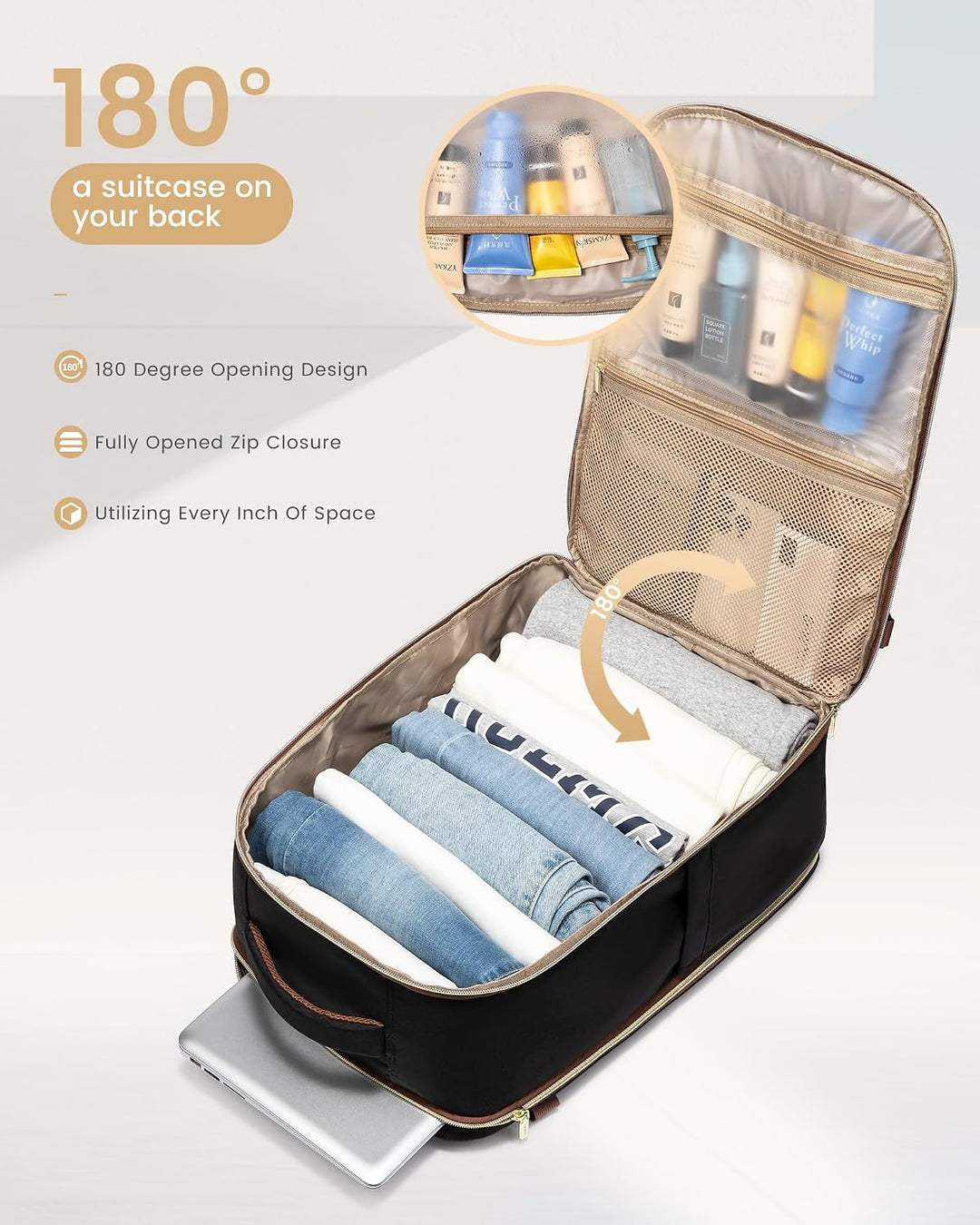 LOVEVOOK Handgepäck Rucksack Flugzeug, 40L Gross Reiserucksack Damen Herren Tasche, 17 Zoll Laptop R