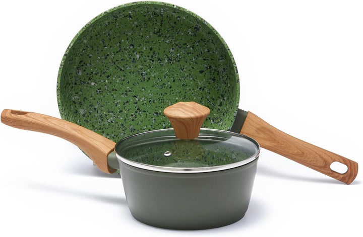Jovire Topfsets Pfannenset, 3-Teilig 24cm Schweizer Granit Beschichtung Pfanne Set, Antihaft-Keramik