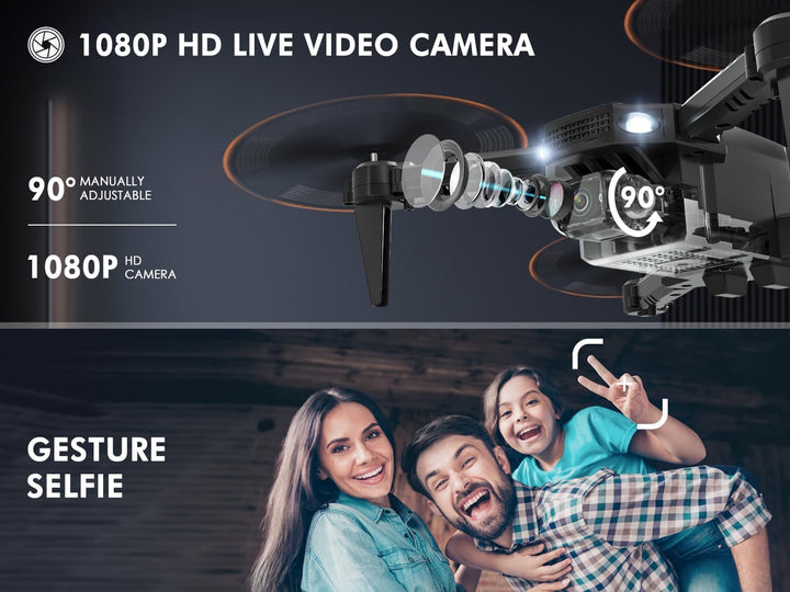 Drohne mit Kamera HD 720P für Kinder, RC Drone Quadcopter mit FPV WiFi Übertragung, Kopflos Modus, 3