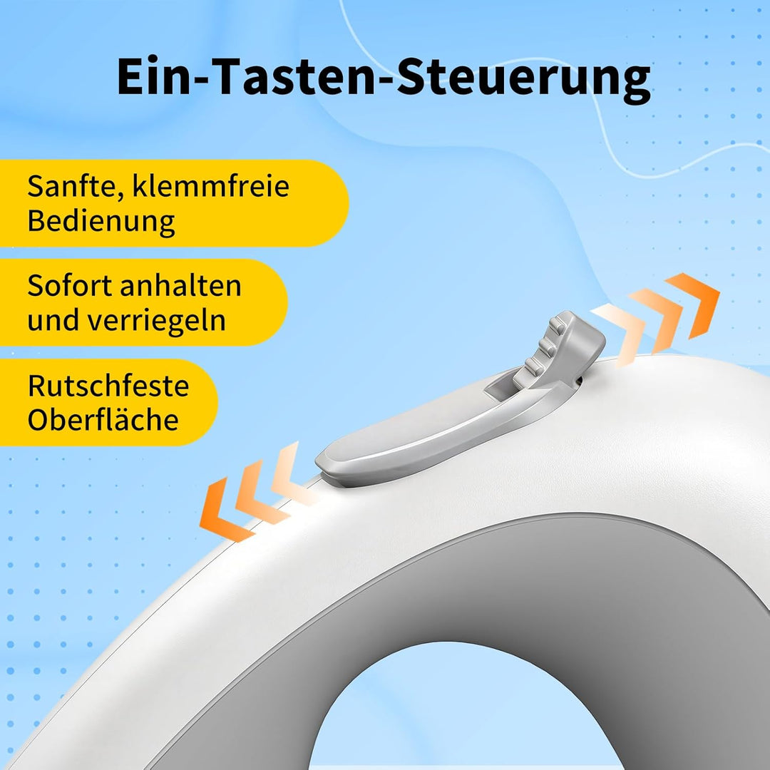 Ausziehbare Hundeleine 5m, kaubeständiges Stahldrahtseil, 360° verwicklungsfrei &amp; stossdämpfend, int