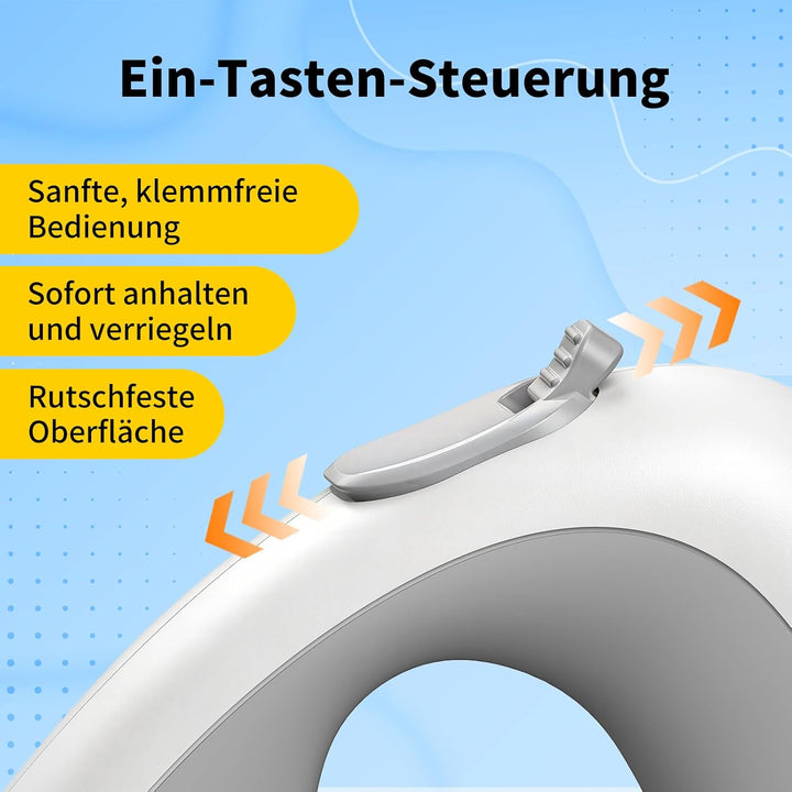 Ausziehbare Hundeleine 5m, kaubeständiges Stahldrahtseil, 360° verwicklungsfrei &amp; stossdämpfend, int