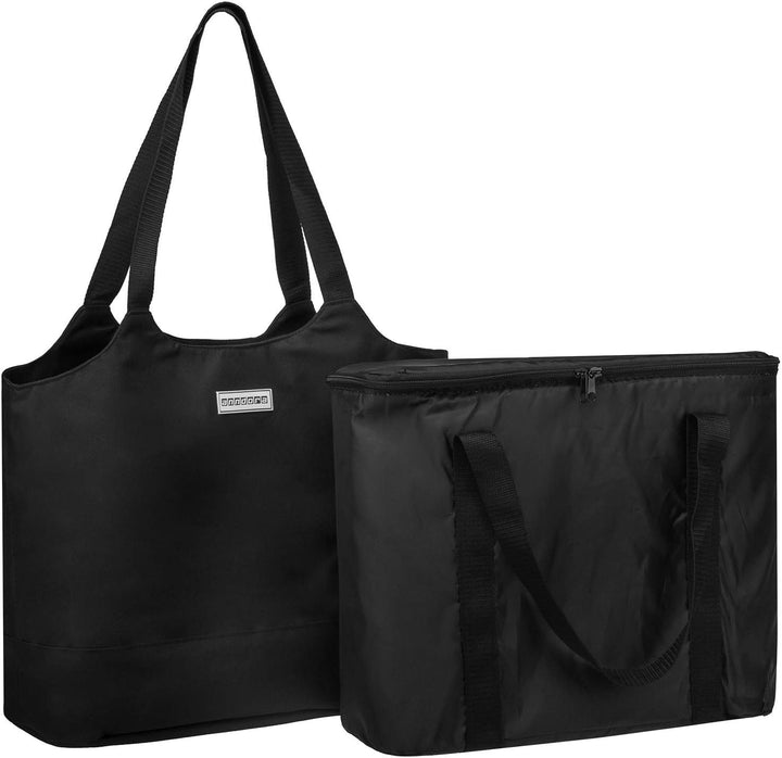 anndora 2 in 1 Einkaufstasche mit Isoliertasche - doppeltes Volumen - Farbwahl Schwarz, Schwarz