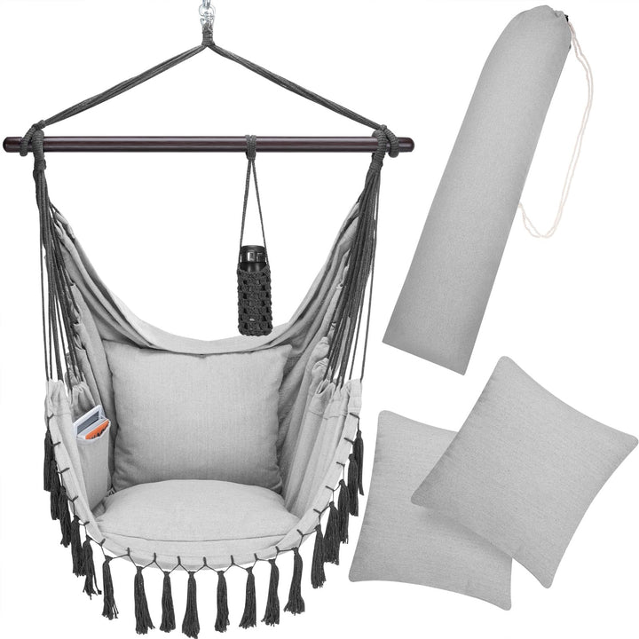 DETEX® Hängesessel bis 150kg Belastbar mit Flaschenhalter Boho Stil Wetterfest Garten 360° Drehbar G