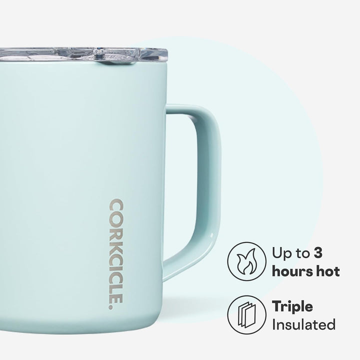 Corkcicle Dreifach isolierter Kaffeebecher mit Deckel, Edelstahl-Campingbecher mit Griff, heiss für
