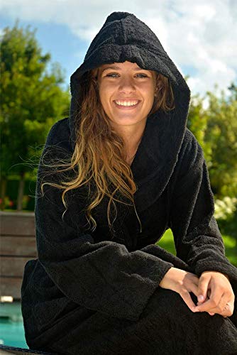 ARTG Robezz® Bademantel mit Kapuze - Frottee - Grosse L/XL - Schwarz