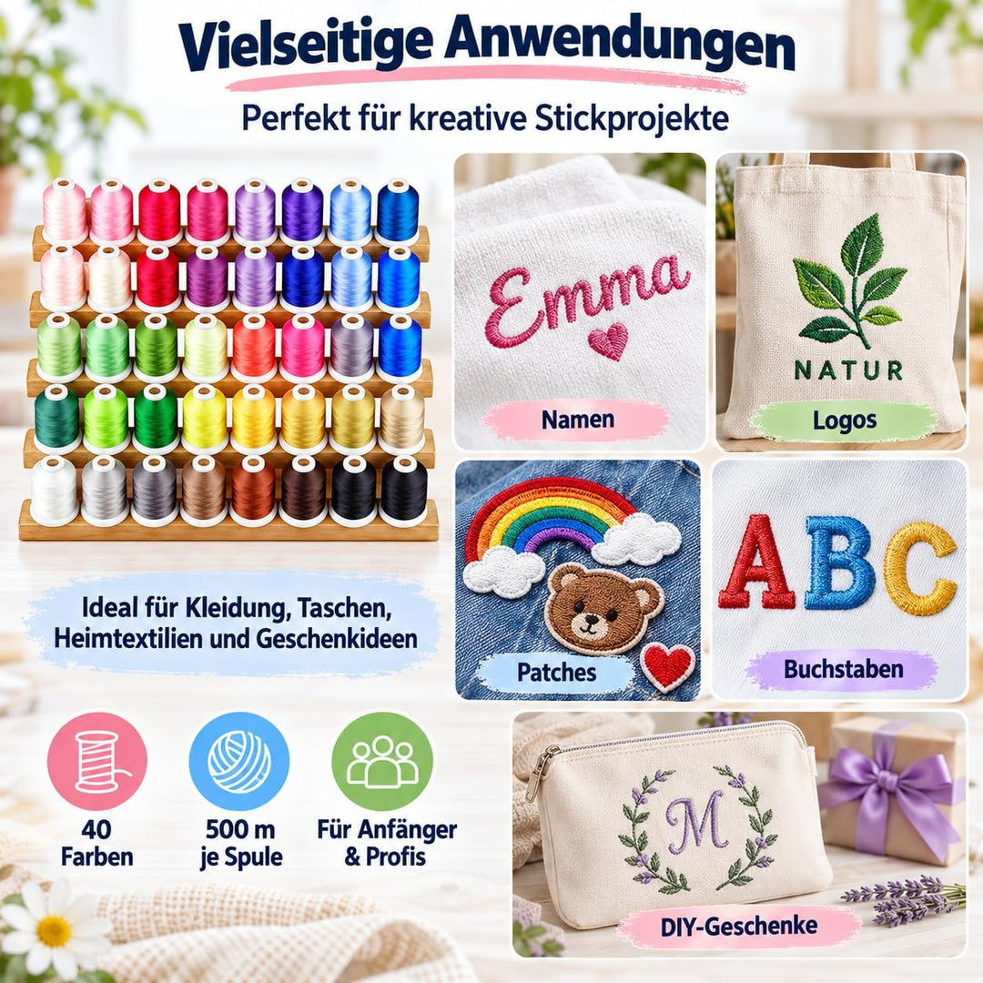 Simthread 40 Farben Polyester Stickgarn 500 Meter (550Y), für Babylock Janome Kenmore Singer Sticker