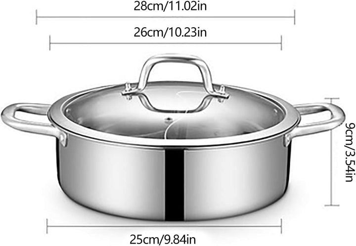 Hot Pot Herd 28/32 cm Fondue Topf mit Trennwand und Deckel, Shabu Shabu aus Edelstahl in Lebensmitte