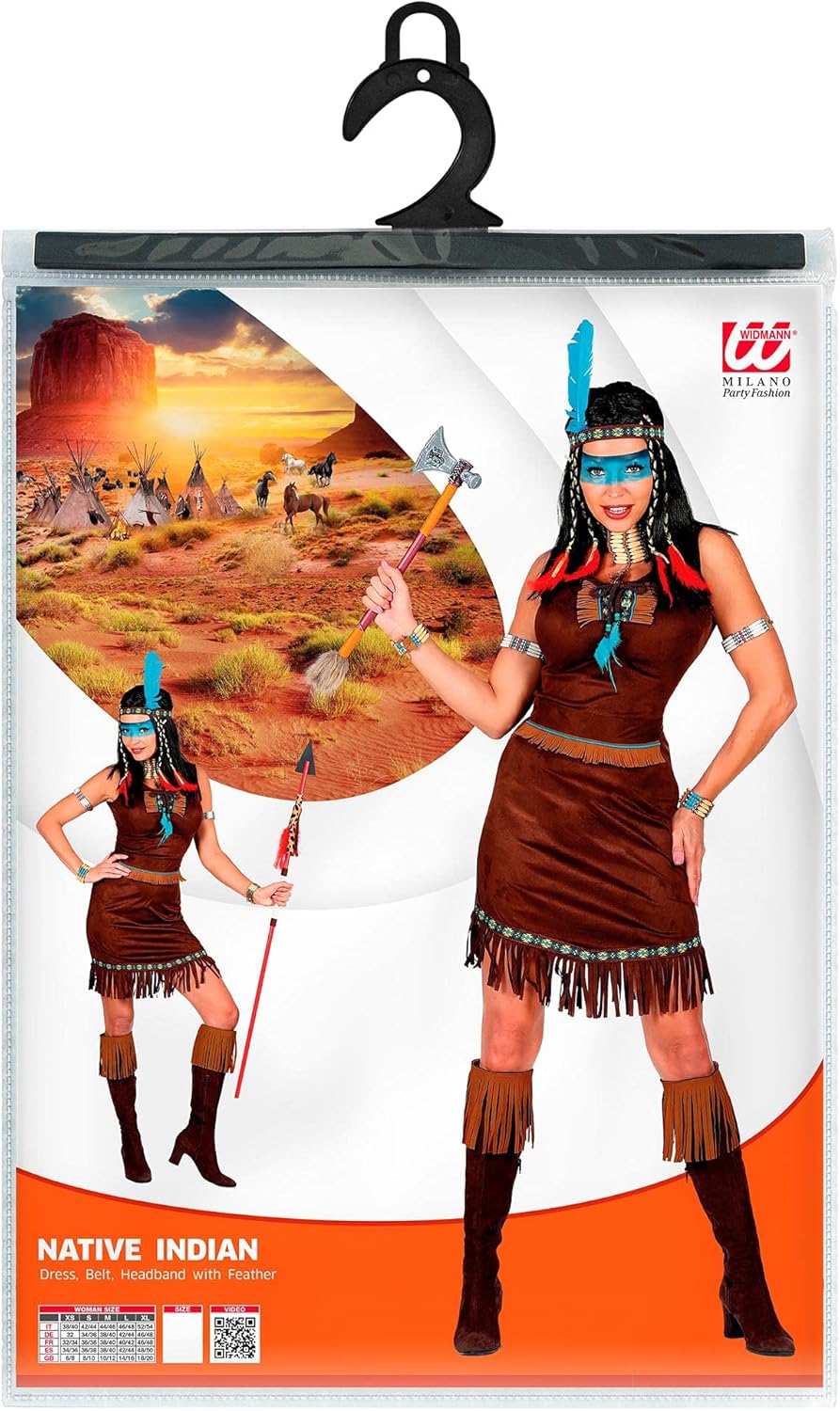 W WIDMANN MILANO Party Fashion - Kostüm Indianerin, Kleid, Häuptlingstochter, Wilder Westen, Karneva